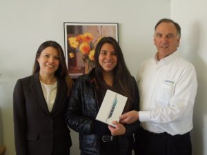 Pictured left to right: Pilar Amato from School District #61 (Greater Victoria), Grand Prize winner Andrea Recillas and Leonard Zurkowski from the contest sponsor Guard.Me